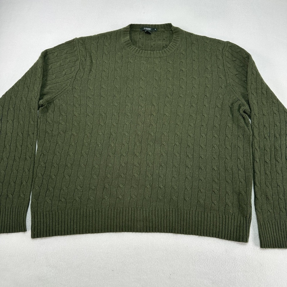 Vintage J Crew Sweater Mens XL Green Cable Knit Wool Angora Crewneck Pullover